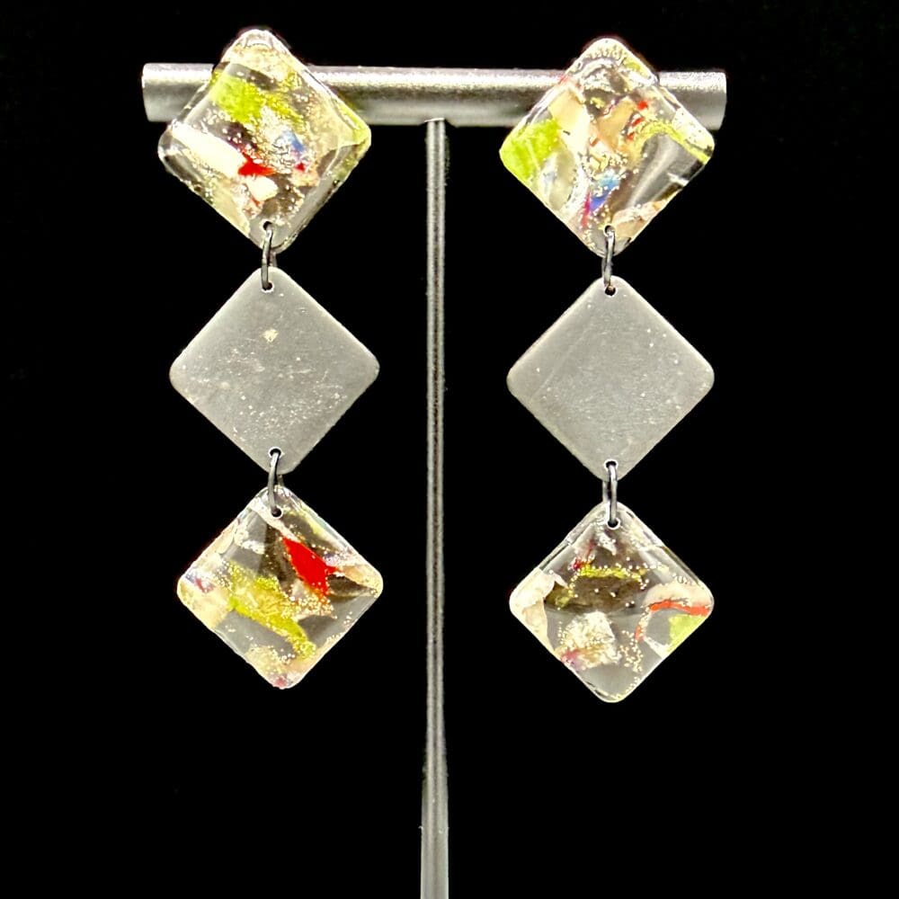 Gritty Disruption Short Triple Diamond Dangle Earrings