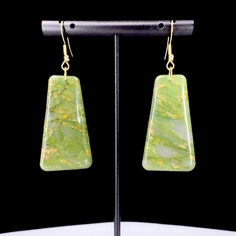 Golden Emerald Moss Agate Inspired Trapezoid earrings