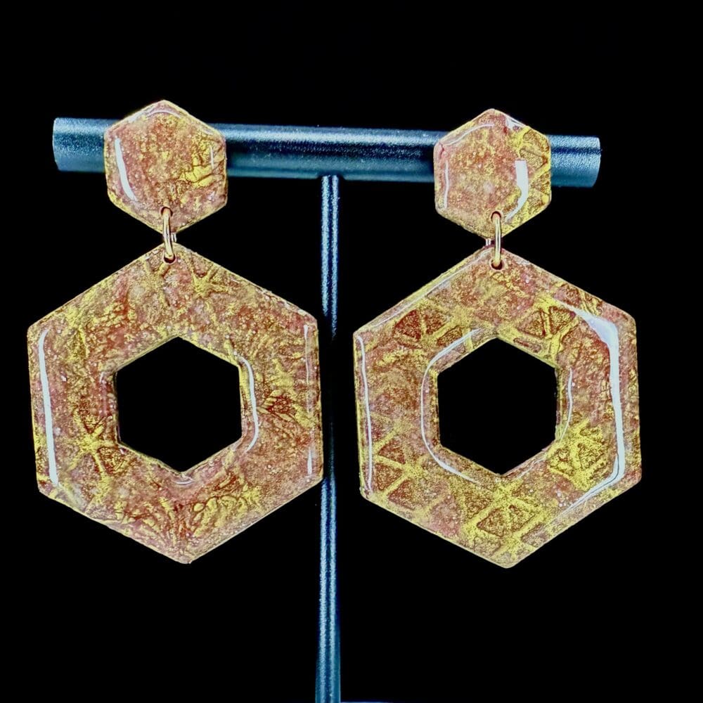 Cranberry Wine Hexagon Statement Earrings