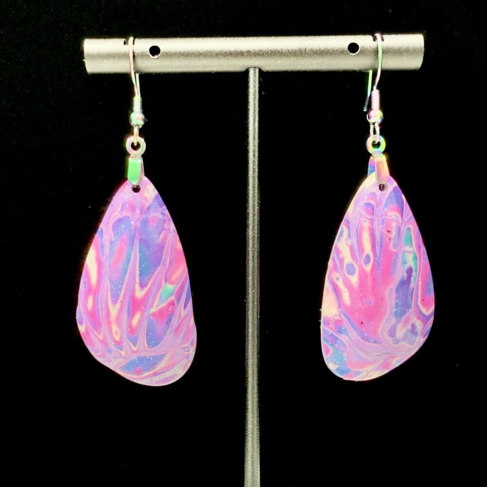 Pink Explosion Mokume Gane Teardrop Earrings