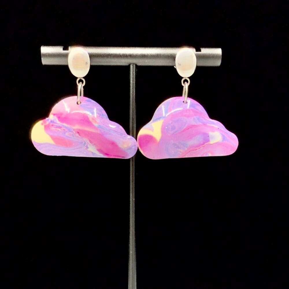 Pink Explosion Puffed Cloud Earrings