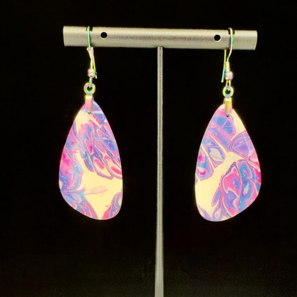 Pink Explosion Mokume Gane Teardrop Earrings