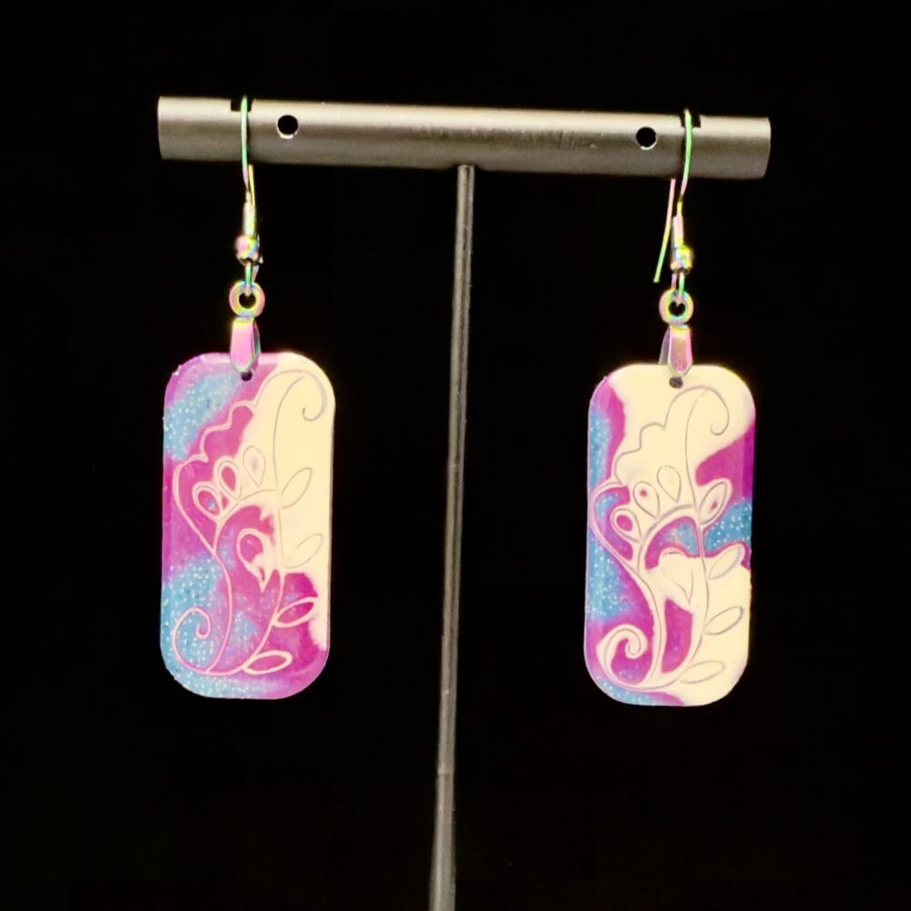 Pink Explosion Mokume Gane Rectangle Earrings