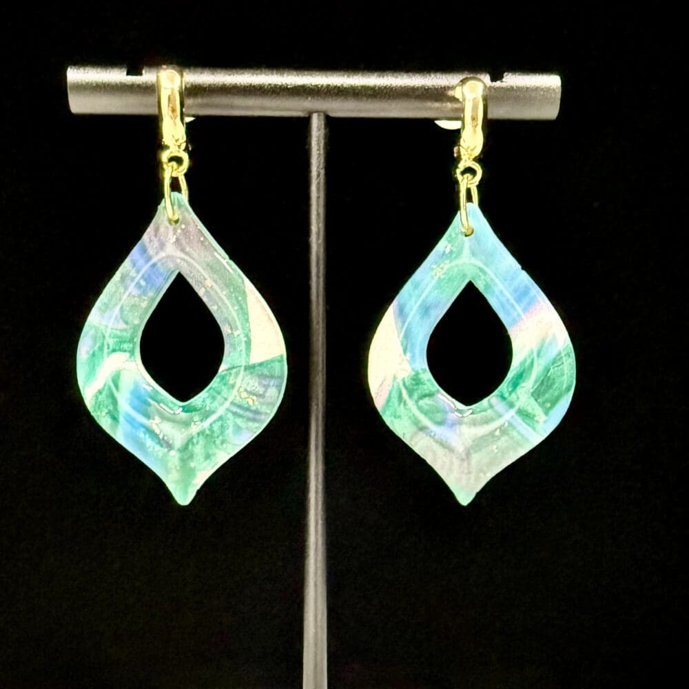 Stained Glass Mokume Gane Open Marquise Earrings