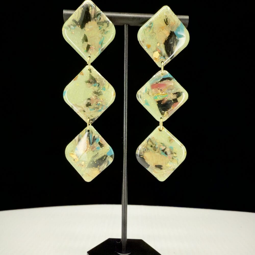 Sea Glass Modern Diamond  Dangle Earrings