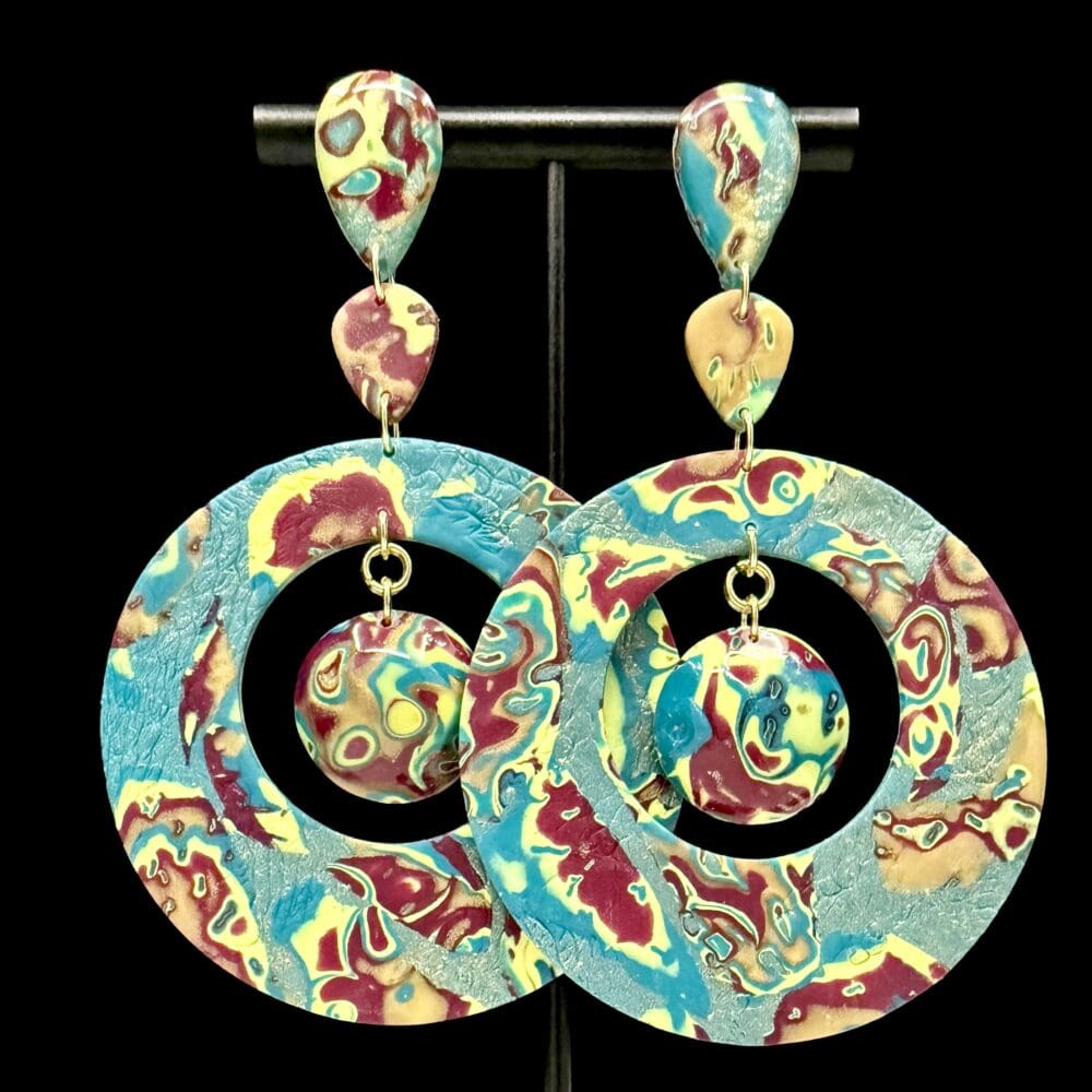 Nautical Color Flow Exaggerated Suspended Disc Hoop Earrings