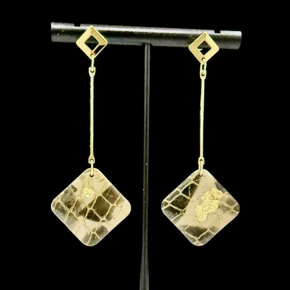 Snake Skin Round Diamond Bar Drop Earrings