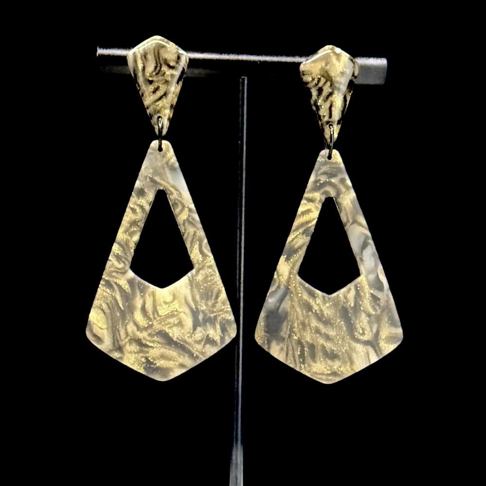 Black And Gold Large Modern Triangle Drop Earrings