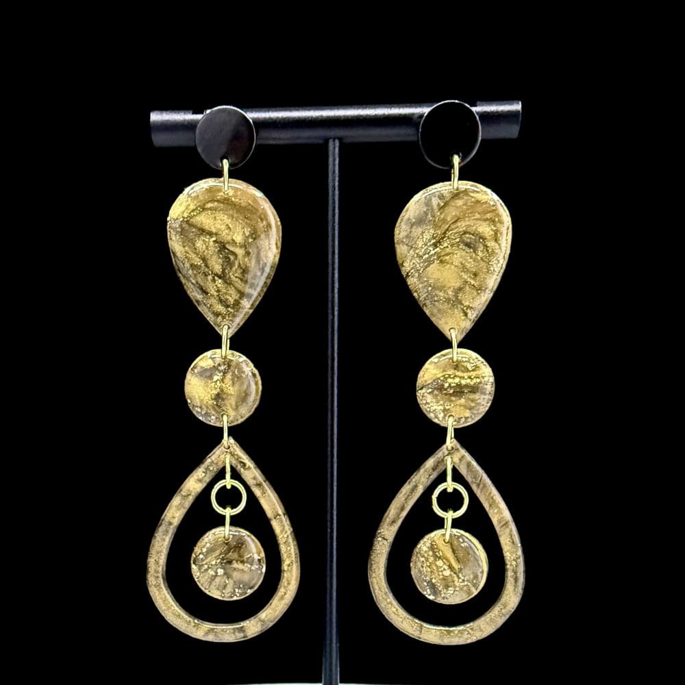 Black and Gold Cascading Earrings with Inner Circle Swing