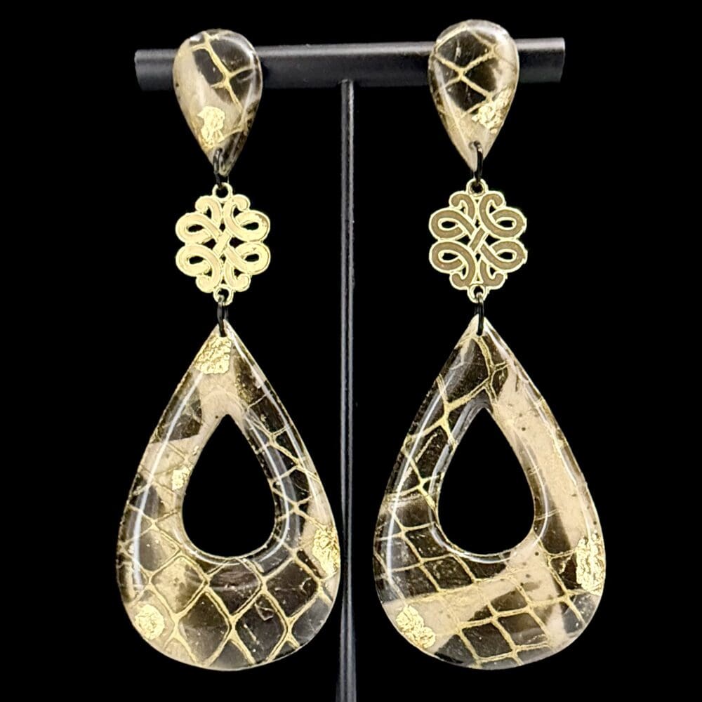 Snake Skin Elongated Teardrop Dangle Earrings