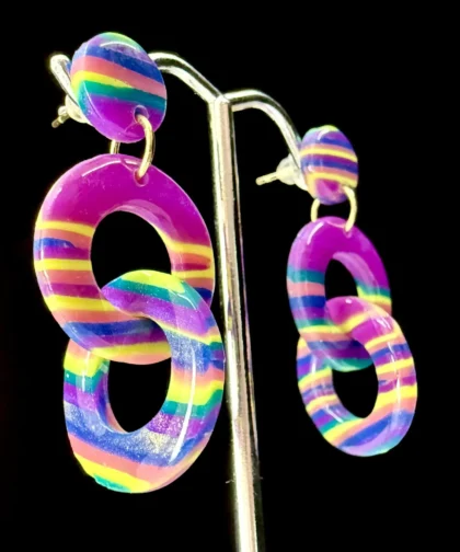 Rainbow Double Hoop Dangle Earrings