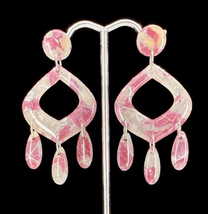 Rose Iced Opal Geo Stacked Wide Teardrop Earrings