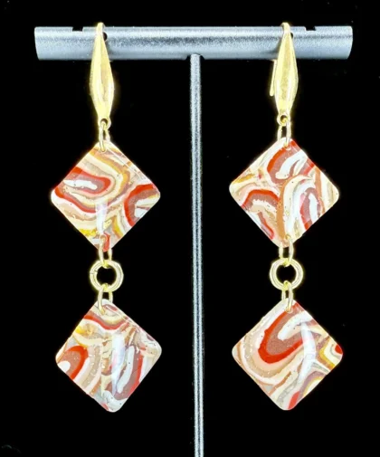 Caramel Apple Swirl Double Diamond Dangle Earrings