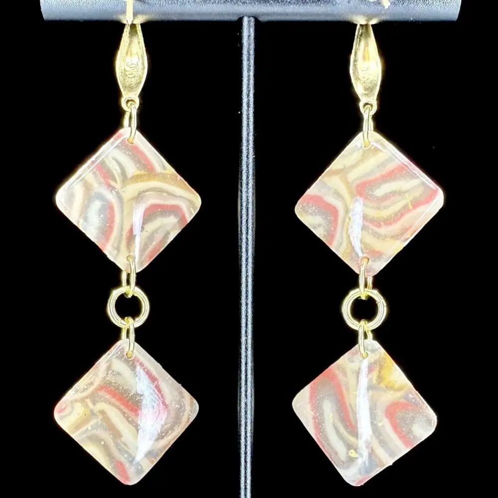 Caramel Apple Swirl Double Diamond Dangle Earrings - Image 2