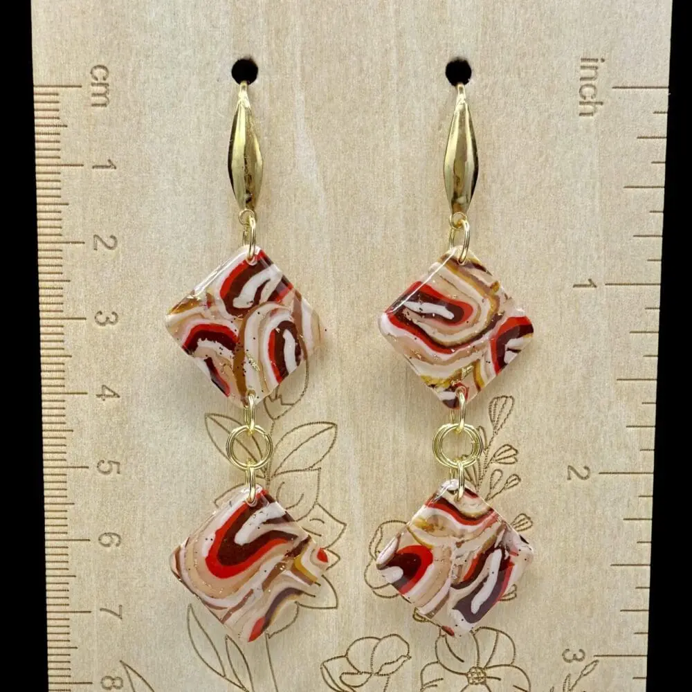 Caramel Apple Swirl Double Diamond Dangle Earrings - Image 3