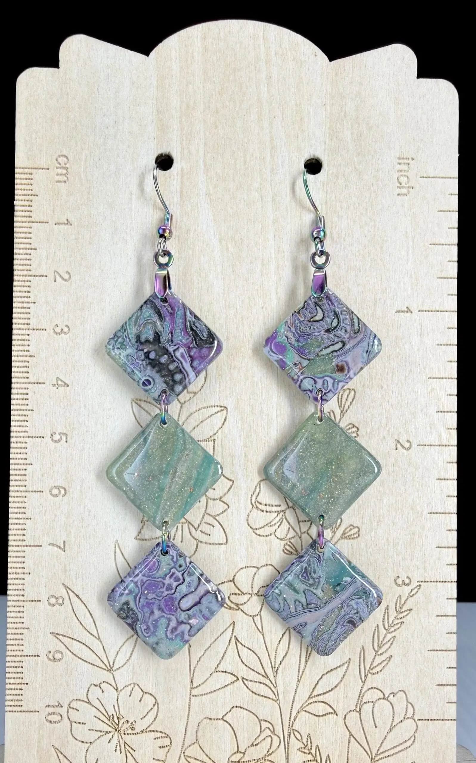 Imperial Spring Mokume Diamond Dangle Earrings - Image 3