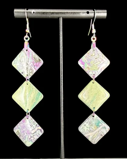 Imperial Spring Mokume Diamond Dangle Earrings