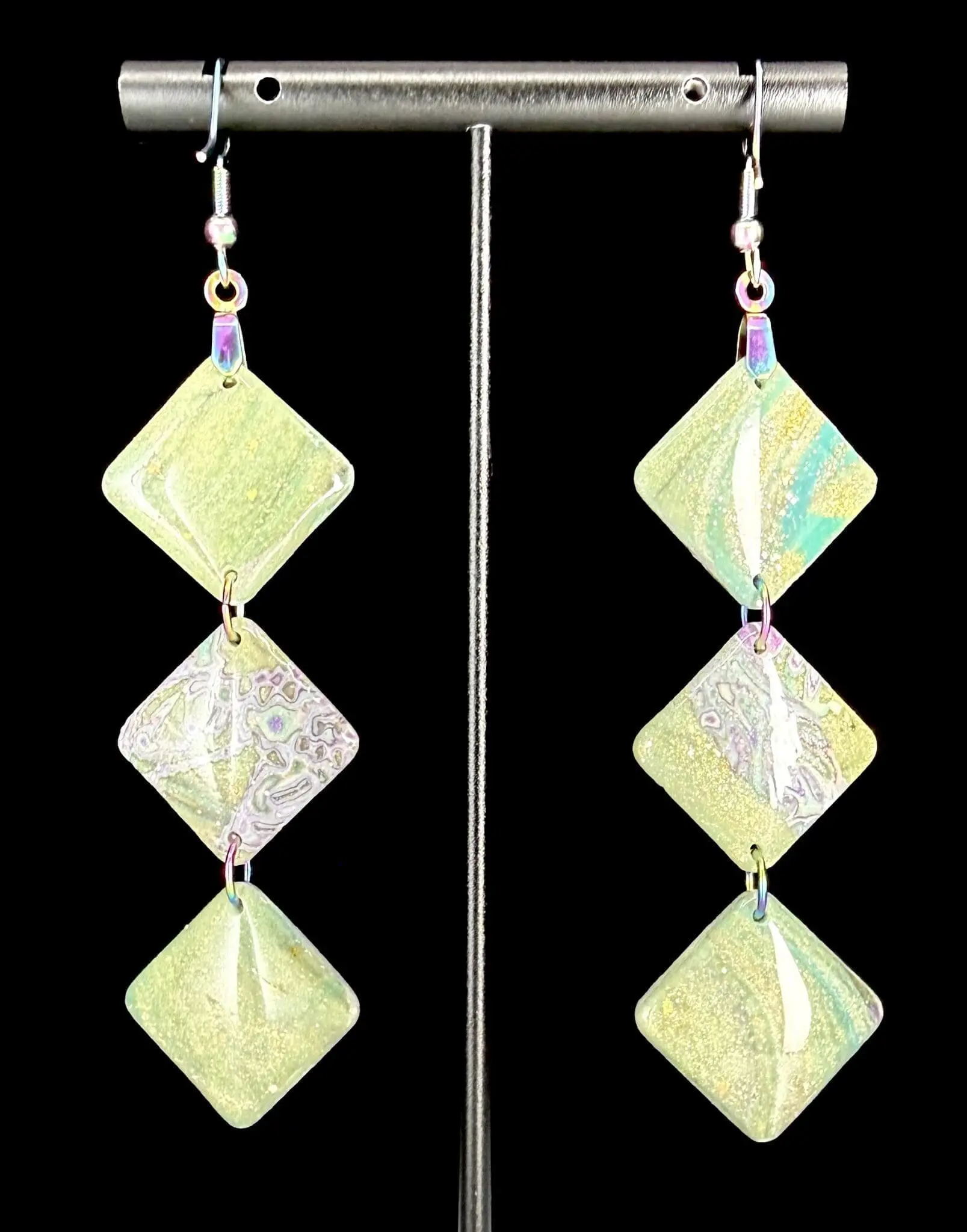 Imperial Spring Mokume Diamond Dangle Earrings - Image 2
