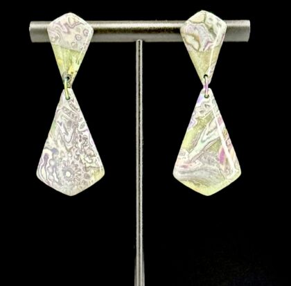 Imperial Spring Mokume Elongated Triangle Drop Earrings