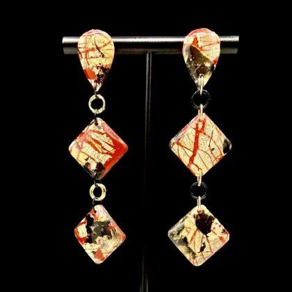 Foiled Disruption Double Diamond Dangle Earrings