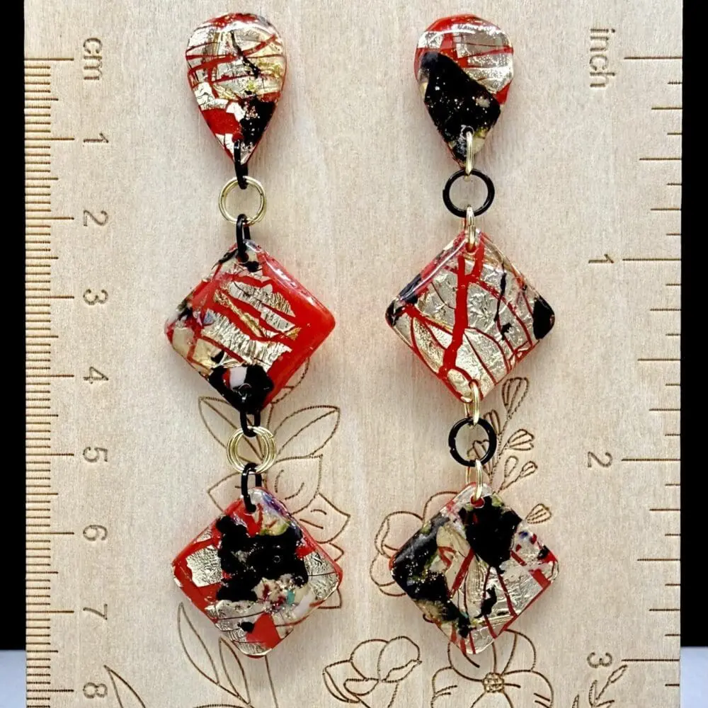 Foiled Disruption Double Diamond Dangle Earrings - Image 3