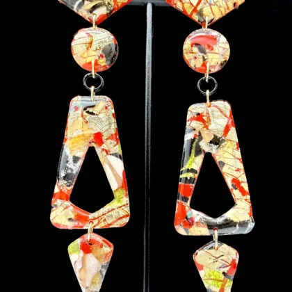 Foiled Disruption Geometric Stacked Dangle Earrings