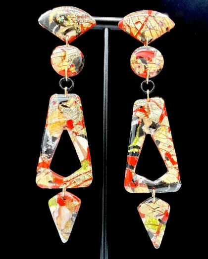 Foiled Disruption Geometric Stacked Dangle Earrings