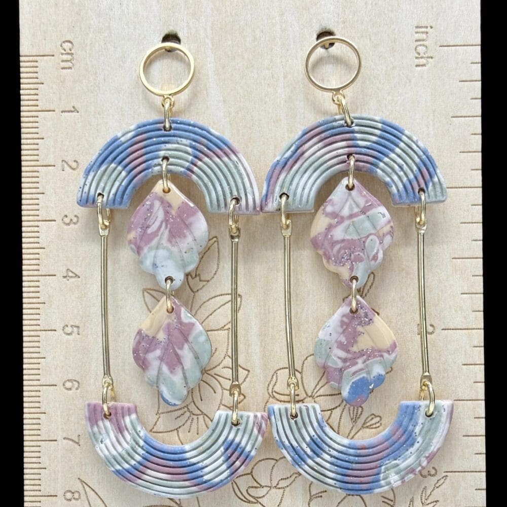 Abstract Hourglass Mokume Dangle Earrings - Image 3