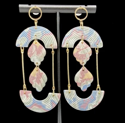 Abstract Hourglass Mokume Dangle Earrings