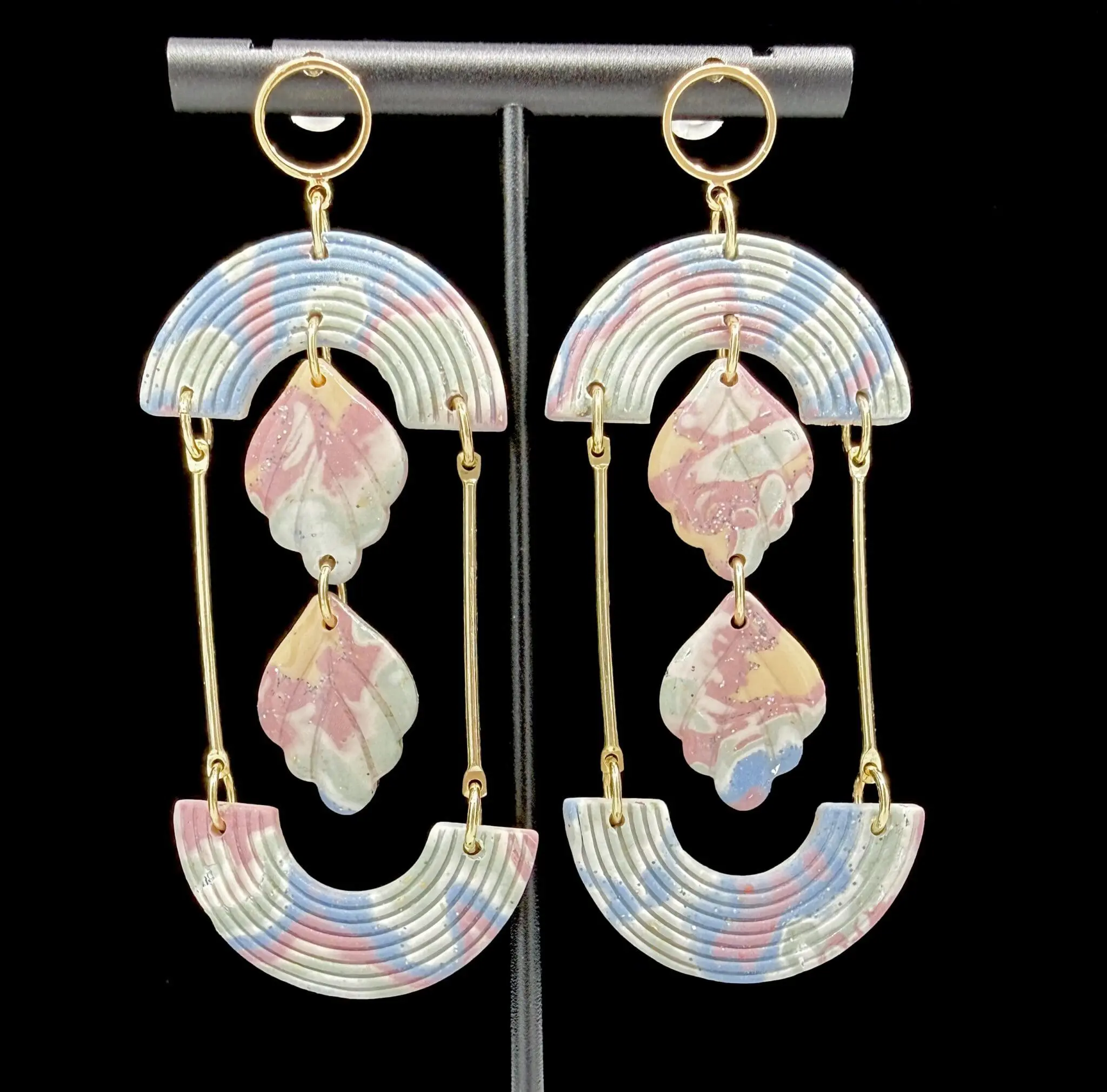 Abstract Hourglass Mokume Dangle Earrings