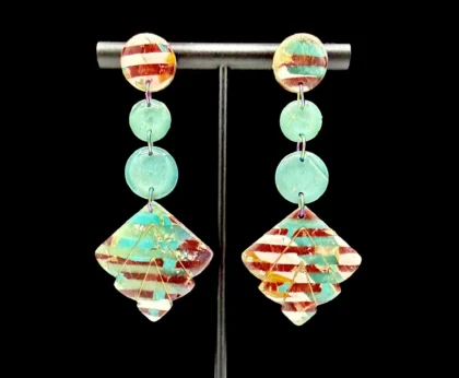 Boardwalk Stripes Circle Fan Stacked Dangle Earrings