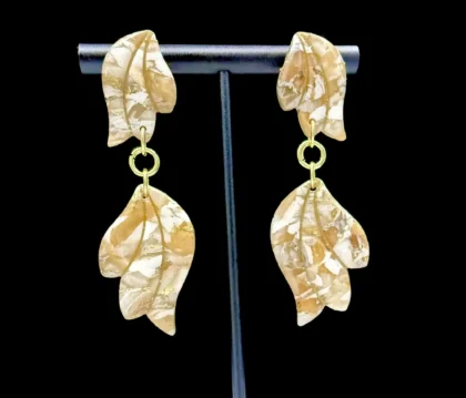 White And Gold Double Wing Dangle Earrings