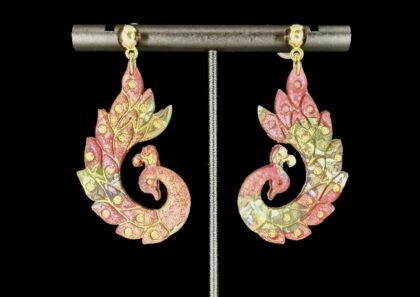 Red Floral Peacock Drop Earrings