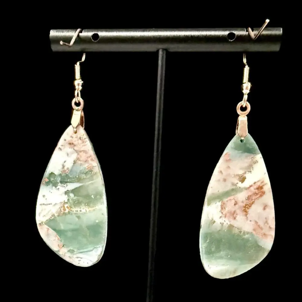 Smokey Jade Elongated Teardrop Earrings - Image 2