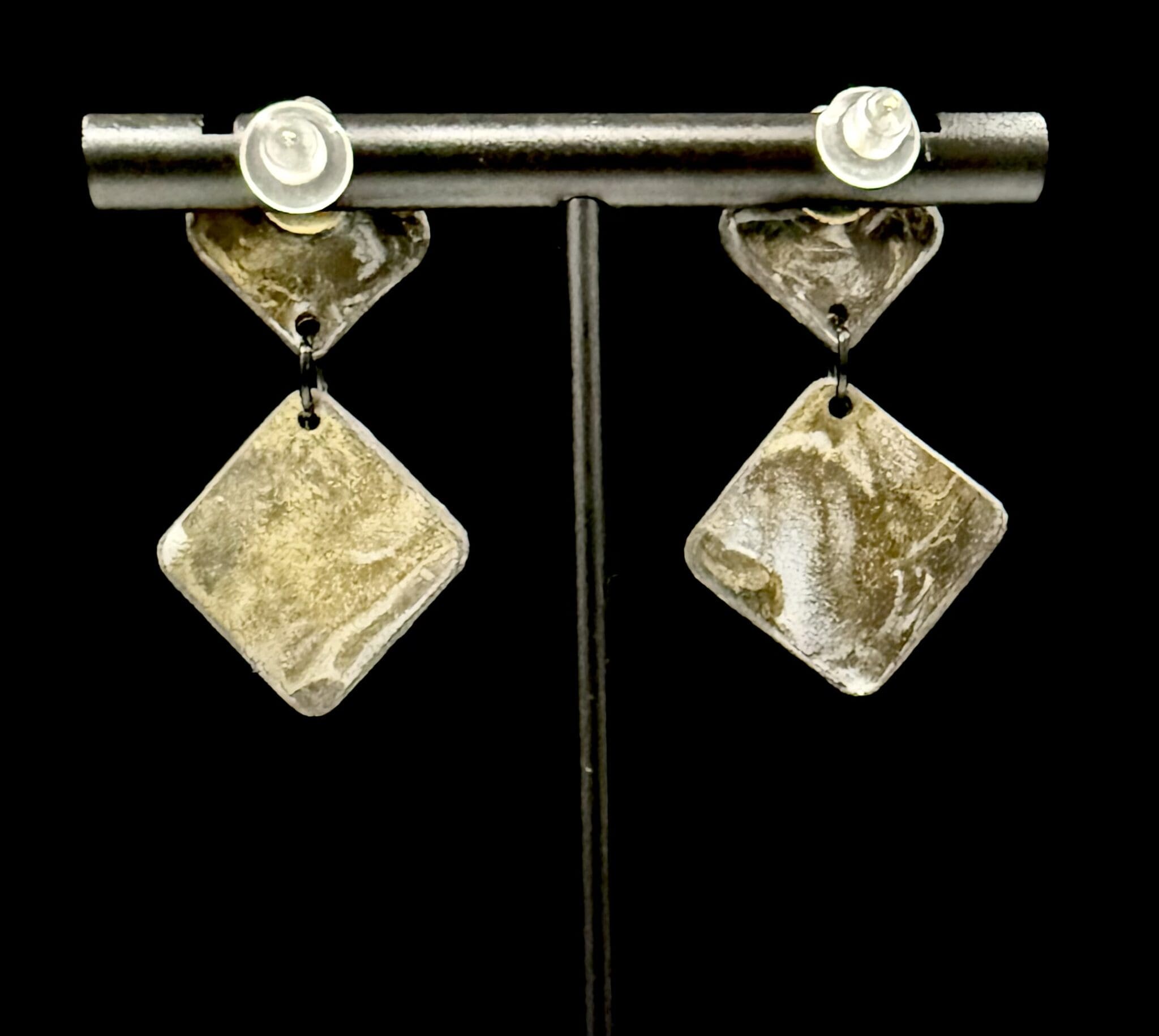 Black and White Square Leopard Drop Earrings - Image 2