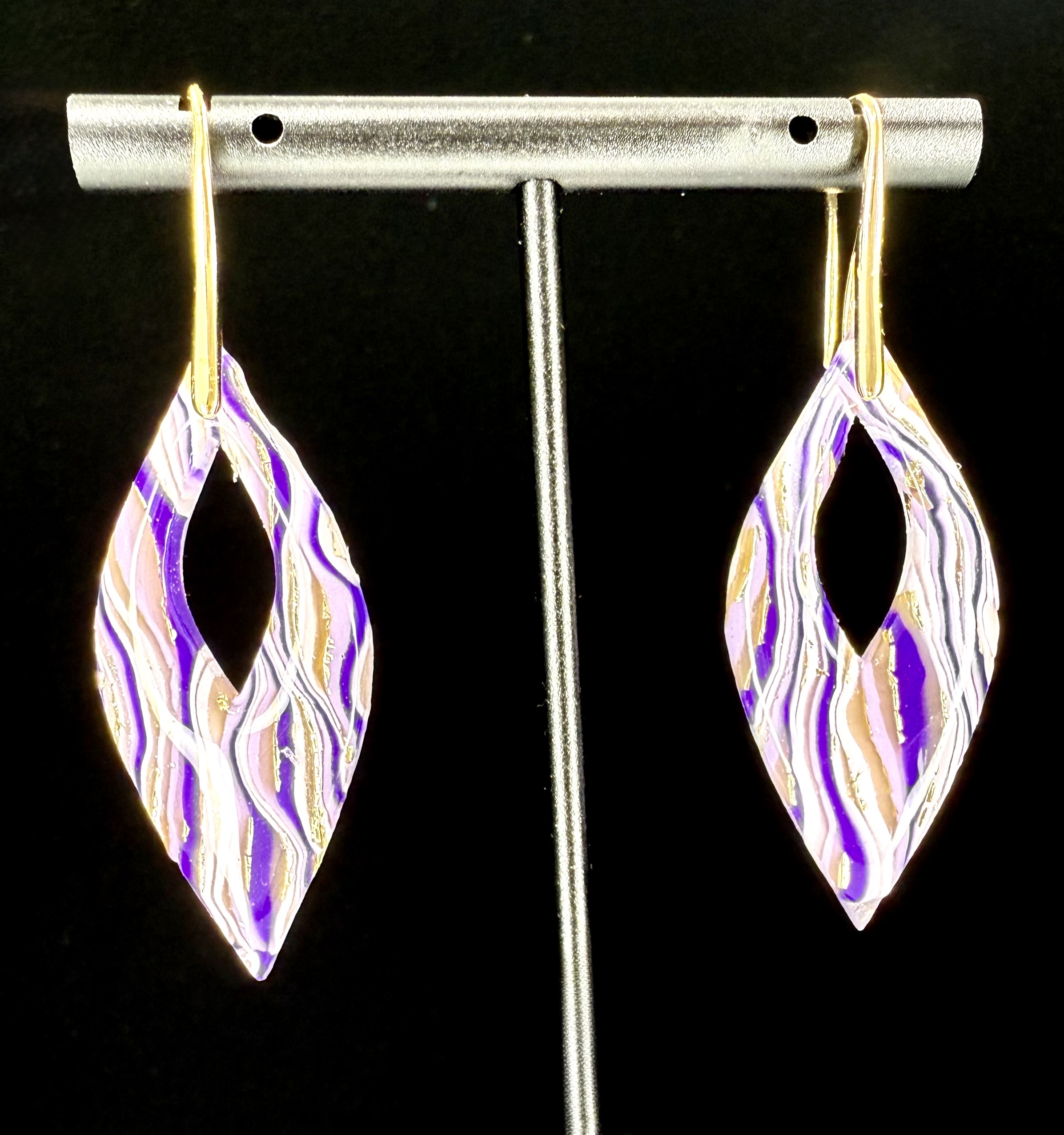 Purple Zebra Open Marquise Drop Earrings