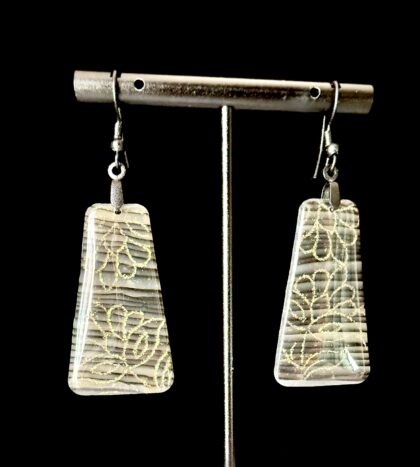 Onyx Woodgrain Trapezoid Dangle Earrings