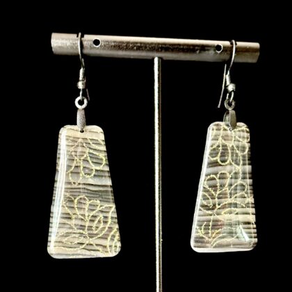 Onyx Woodgrain Trapezoid Dangle Earrings