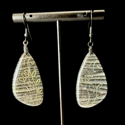 Onyx Woodgrain Elongated Teardrop Earrings