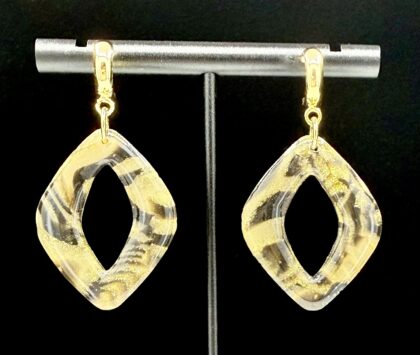 Black and Gold Open Marquise Drop Diamond Earrings