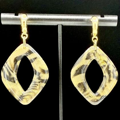 Black and Gold Open Marquise Drop Diamond Earrings