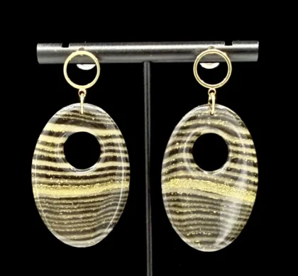 Onyx Woodgrain Elegant Oval Dangle Earrings