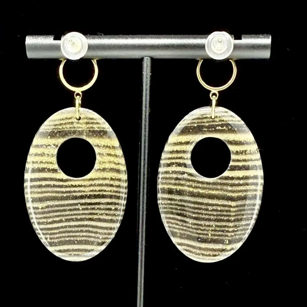 Onyx Woodgrain Elegant Oval Dangle Earrings - Image 2