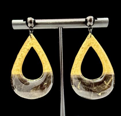 Retro Black and Gold Teardrop Earrings