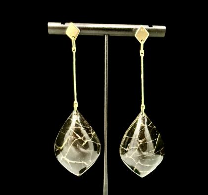 Onyx Dragon Stone Long Drop Dangle Earrings