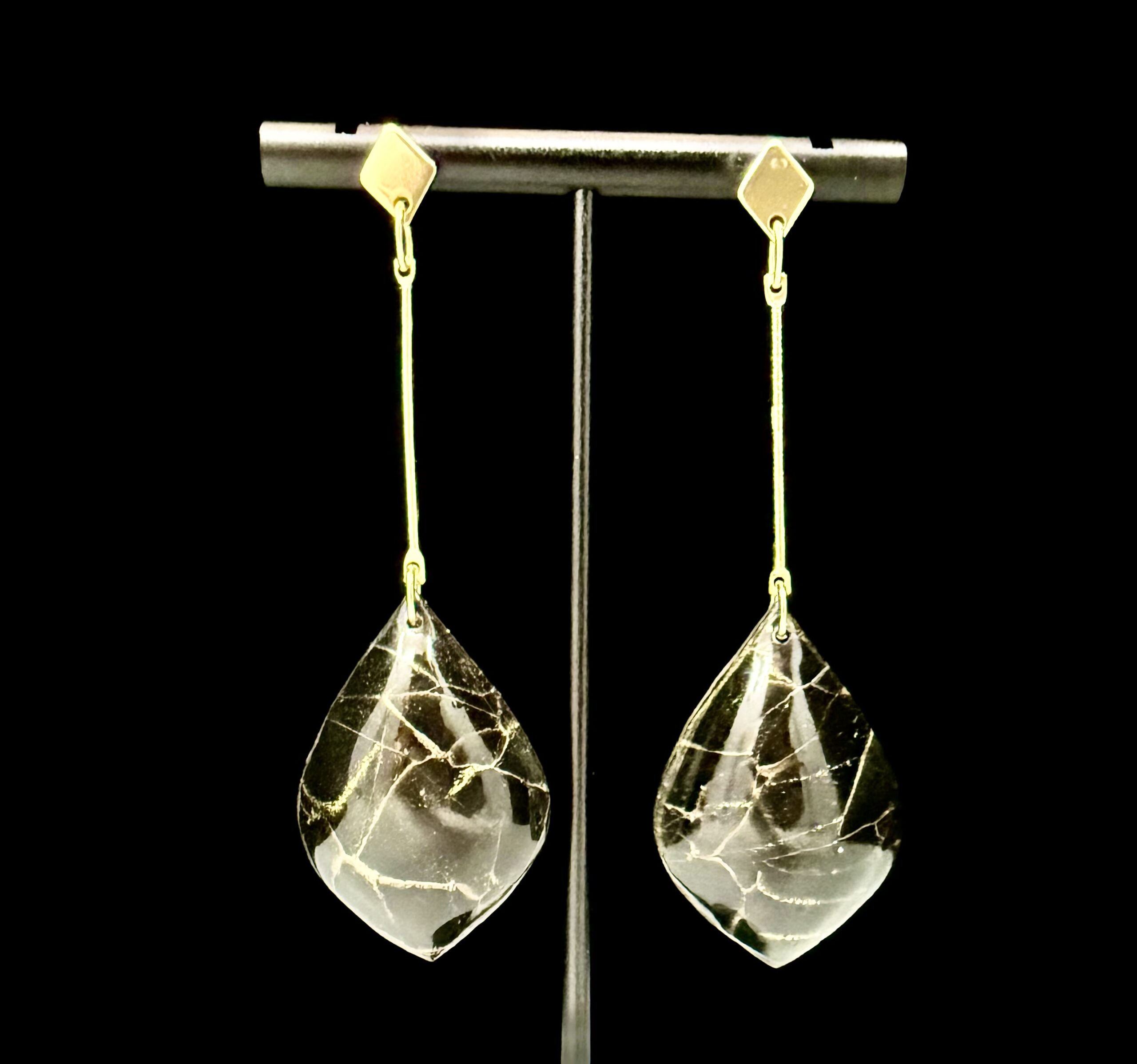 Onyx Dragon Stone Long Drop Dangle Earrings