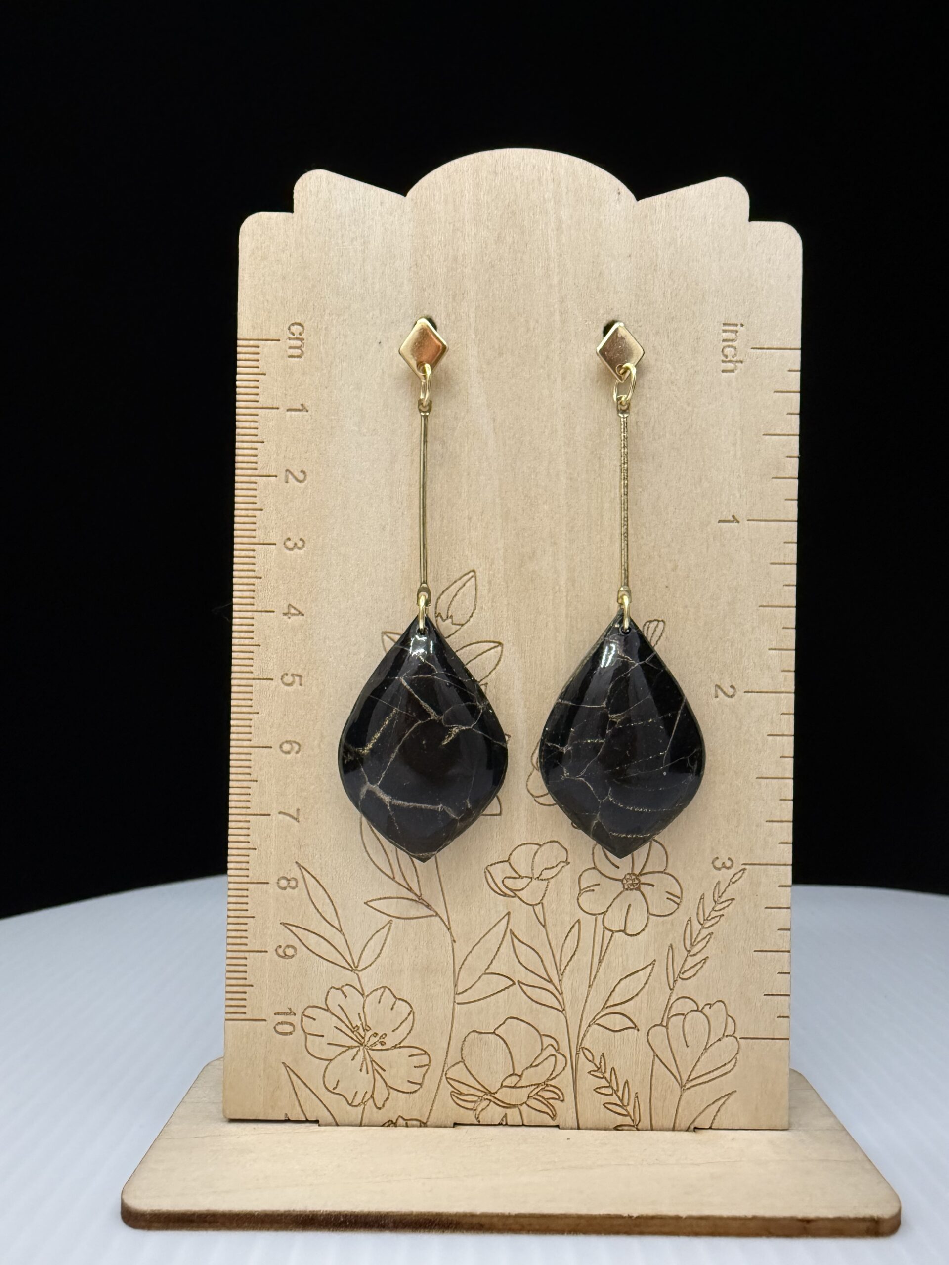 Onyx Dragon Stone Long Drop Dangle Earrings - Image 4