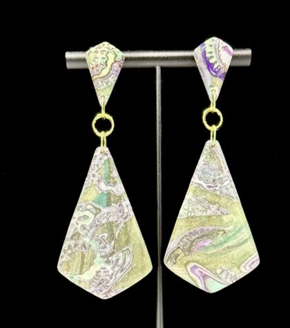 Imperial Spring Mokume Scrap Statement Dangle Earrings