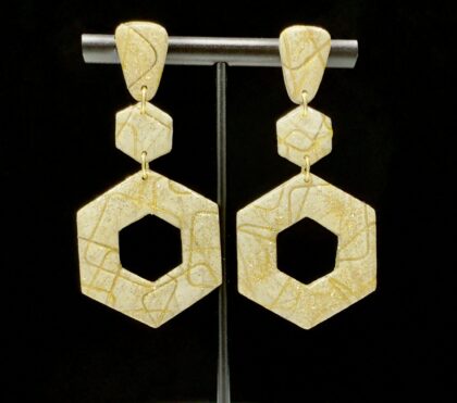 White and Gold Geometric Stacked Dangle Earrings