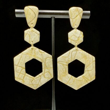 White and Gold Geometric Stacked Dangle Earrings